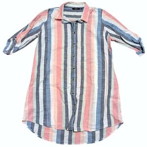 Plus Size Shirt Dress 2X 18 20 Linen Look Striped Shirtdress Preppy Old Money